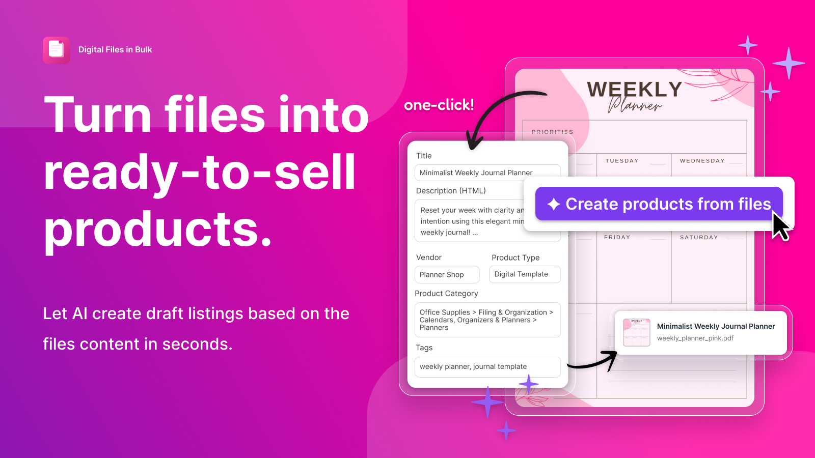 Turn files into ready-to-sell Shopify products with one-click AI