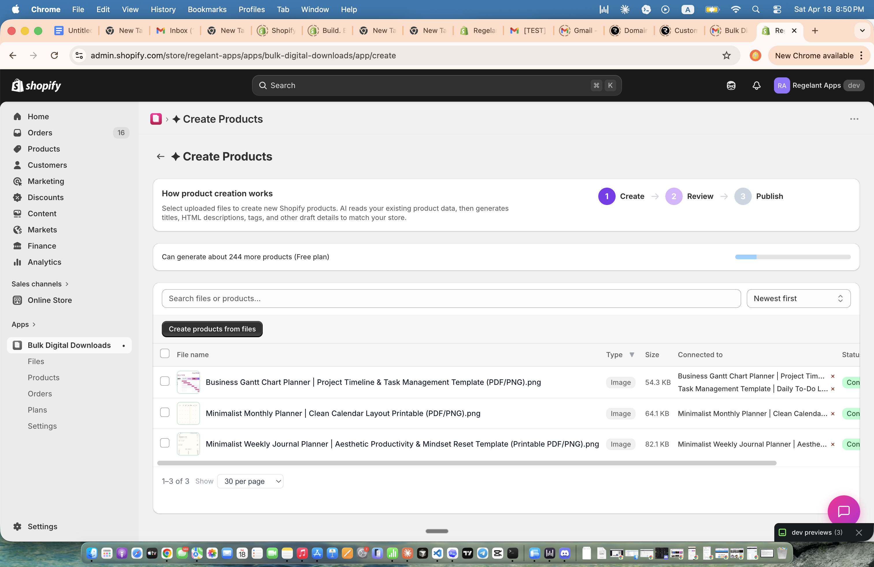 Create Products screen with AI generation workflow