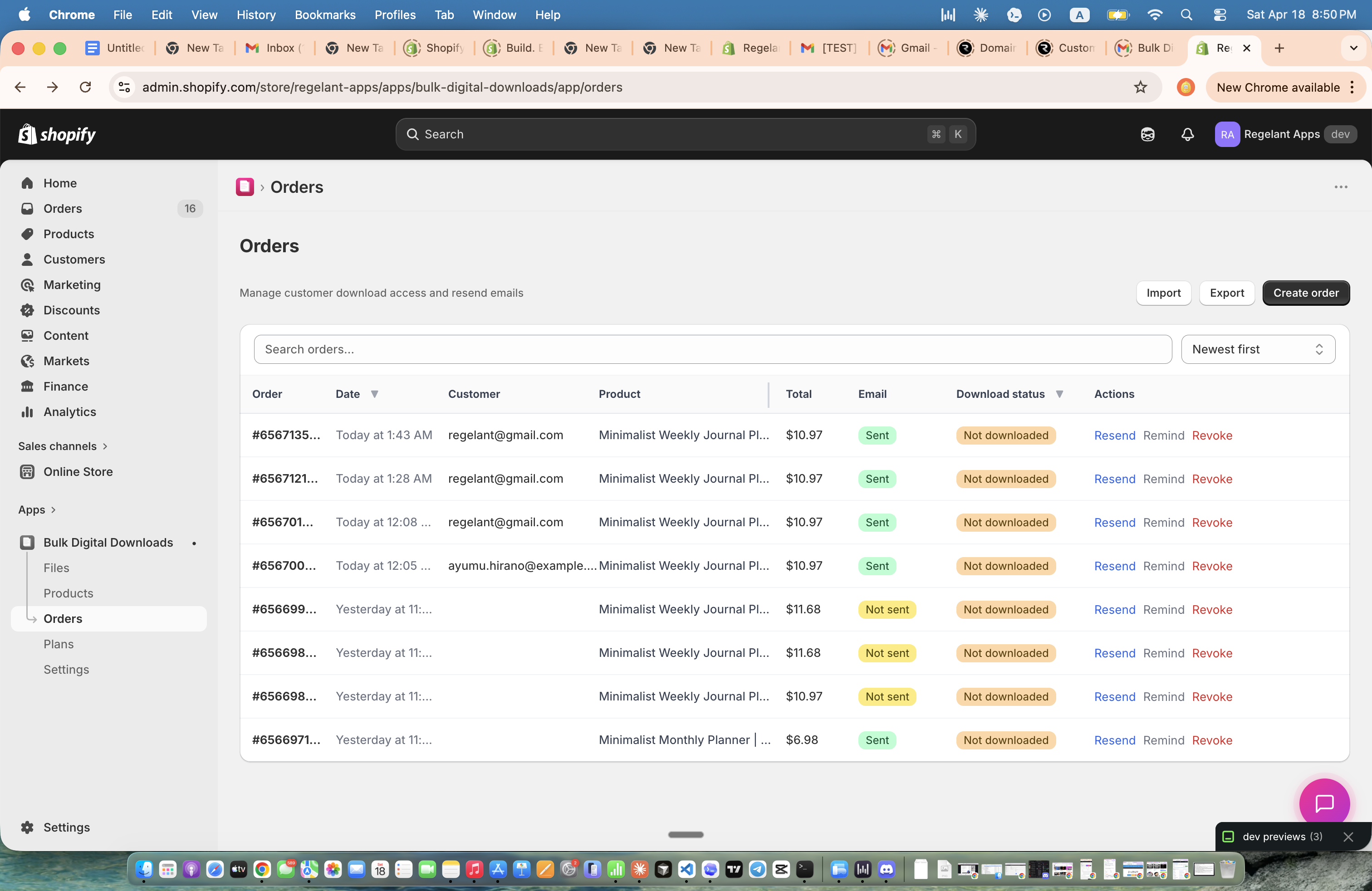 Orders tracking dashboard