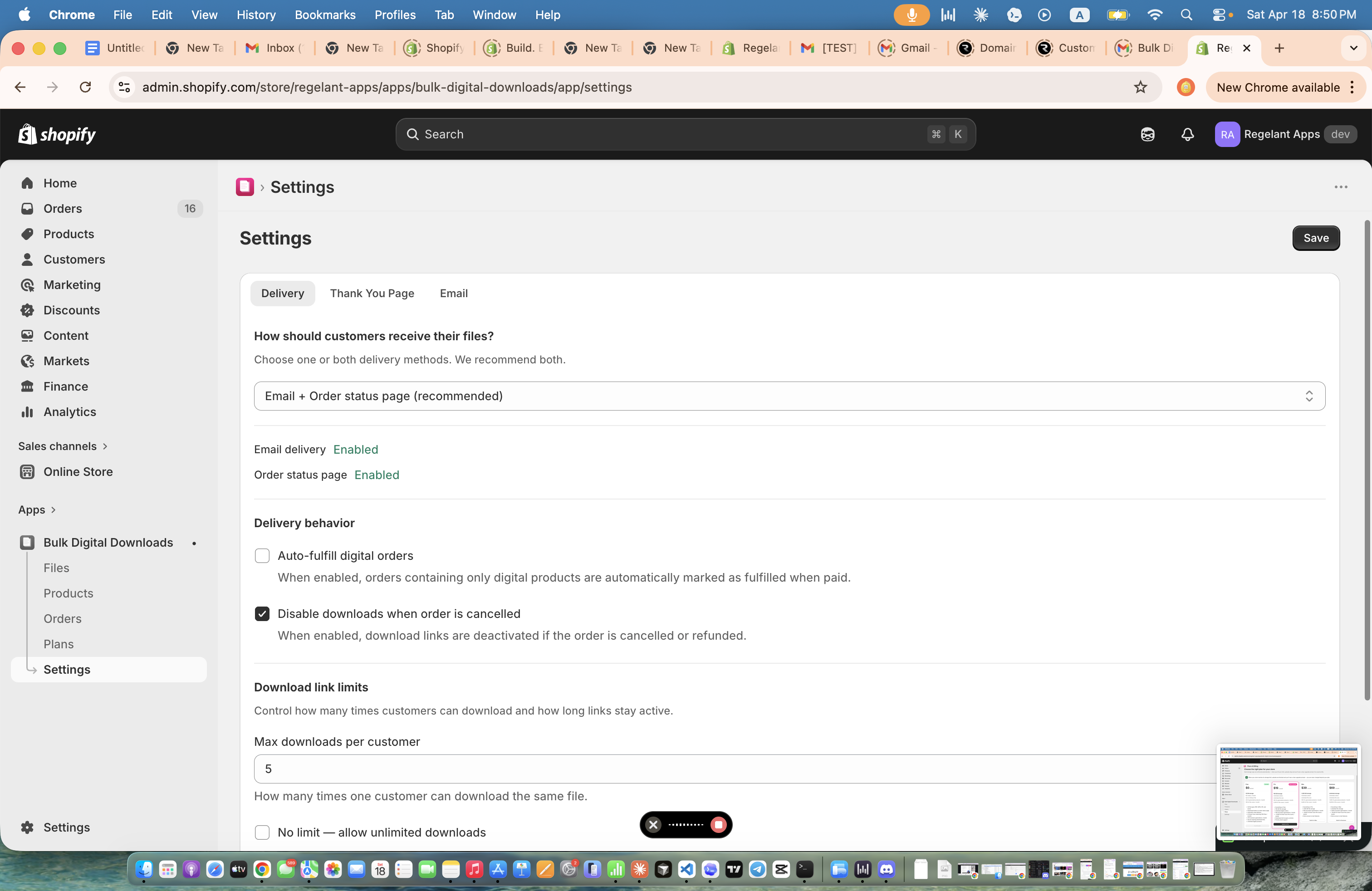 Email delivery settings