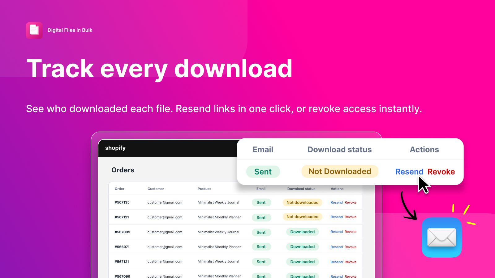 Track every download — see who downloaded, resend or revoke access